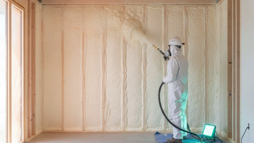 Close-up texture of cured spray foam insulation material